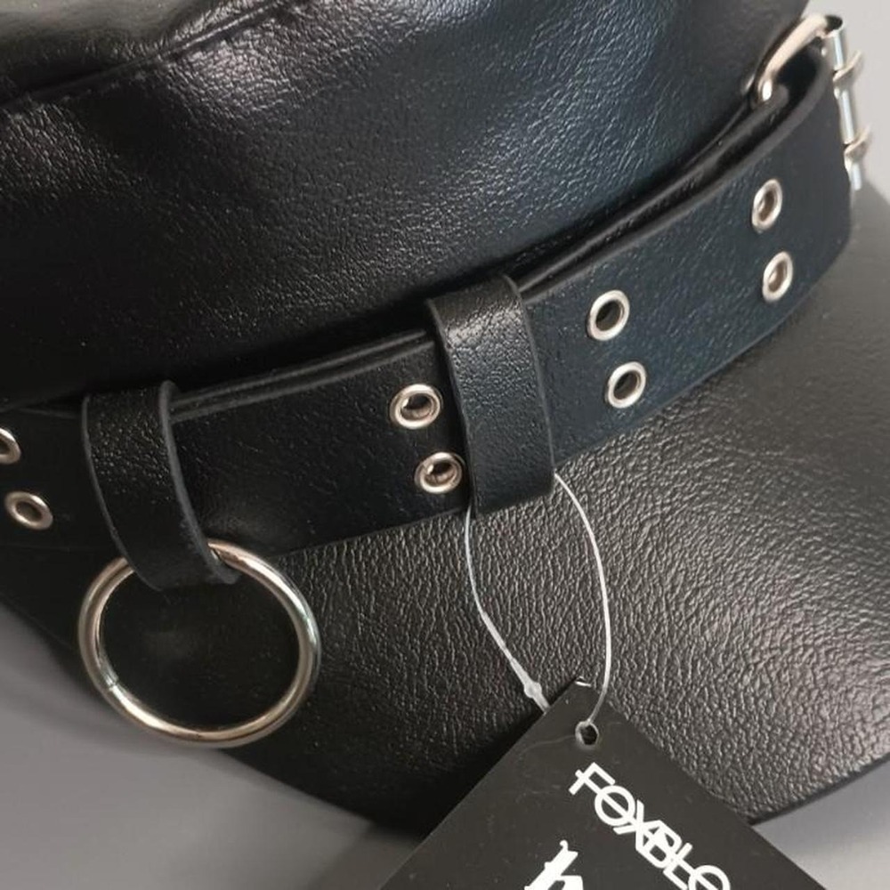 Rare NWT Foxblood Jordan Moto Black Vegan Leather Silver Ring Detail Hat - Picture 3 of 6